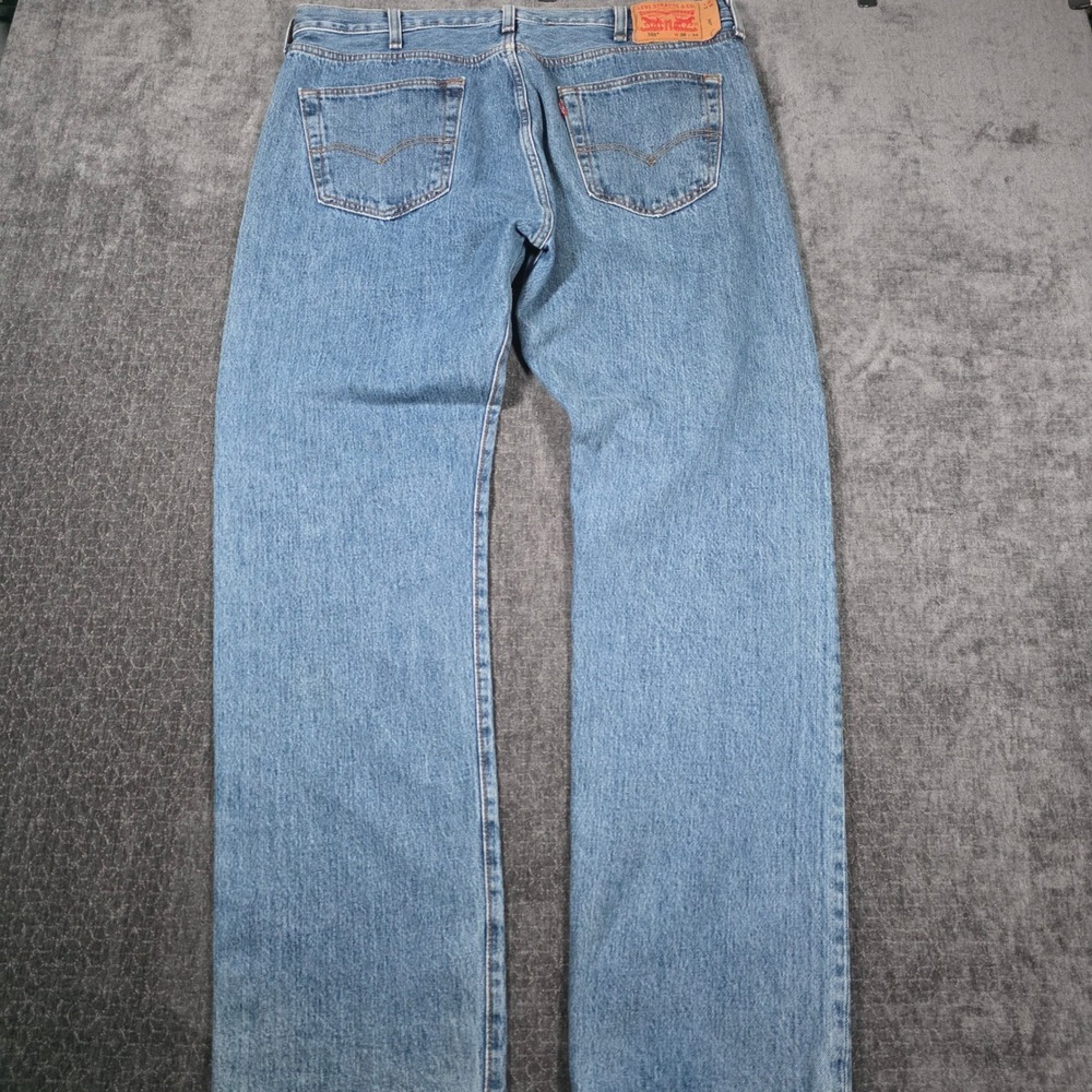 Levi's 501 Original Fit Mens Blue Straight Leg Button Fly Denim Jeans 38x34 - Picture 2 of 10